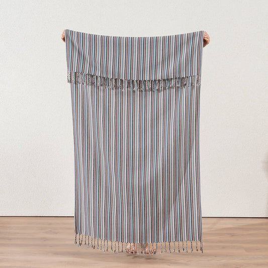 Premium Rustic Turkish beach towel – Dusty Blue Multi Stripe | Kikoya