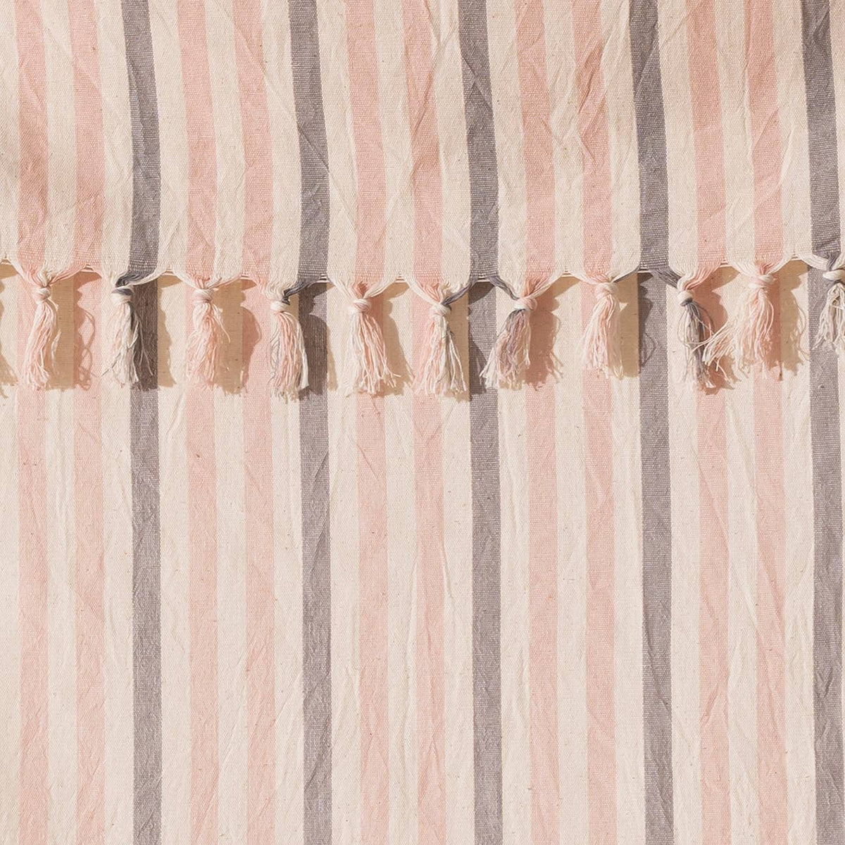 Premium Rustic Turkish beach towel in blush ticking stripe with tassels, 33x66 in | Kikoya