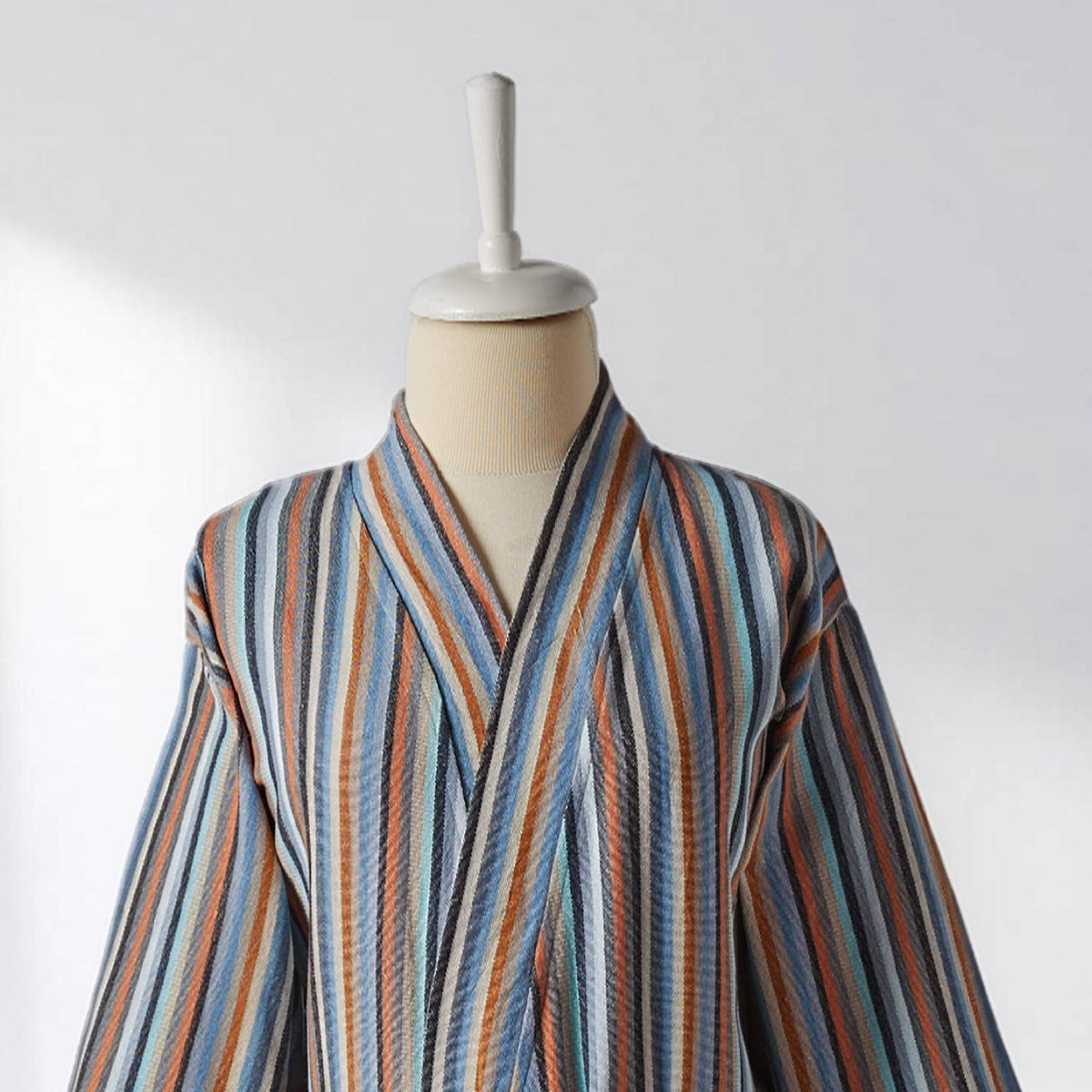 Antique Turkish kimono bathrobe – Grey & Rust Stripe | Kikoya
