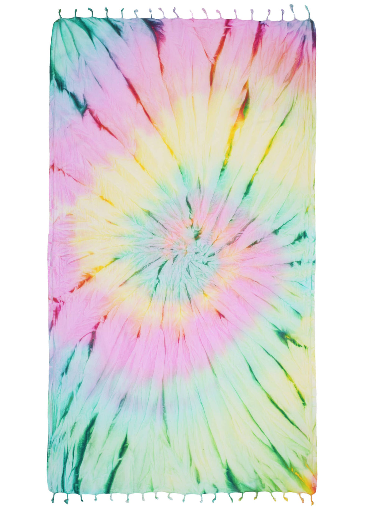 Tie-dye Turkish beach towel in pink, yellow and mint spiral, 33x65 in | Kikoya