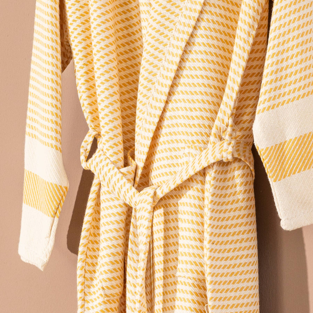 Fine stripe Turkish bathrobe – kimono, contrast border | Kikoya