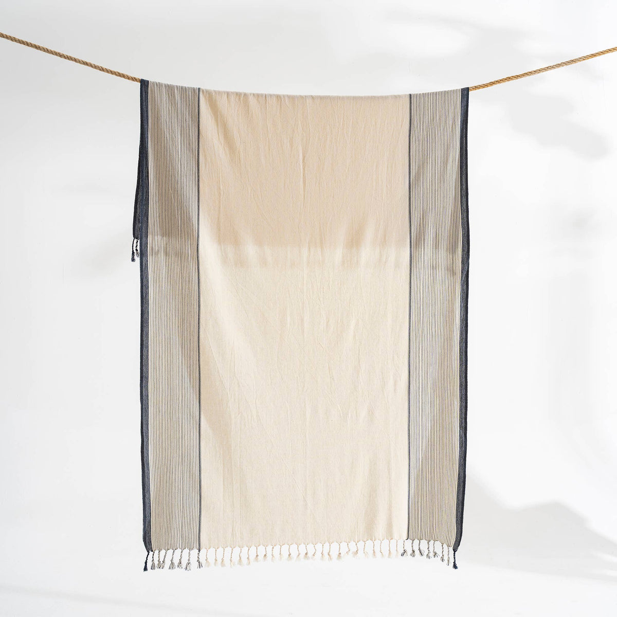 Zebra stripe Turkish towel in black on cream, bath and hand sizes, flat-woven | Kikoya