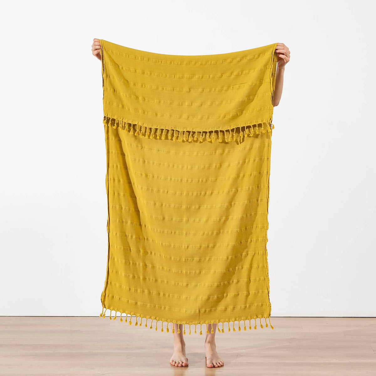 Stonewashed Turkish beach towel – Dark Mustard | Kikoya