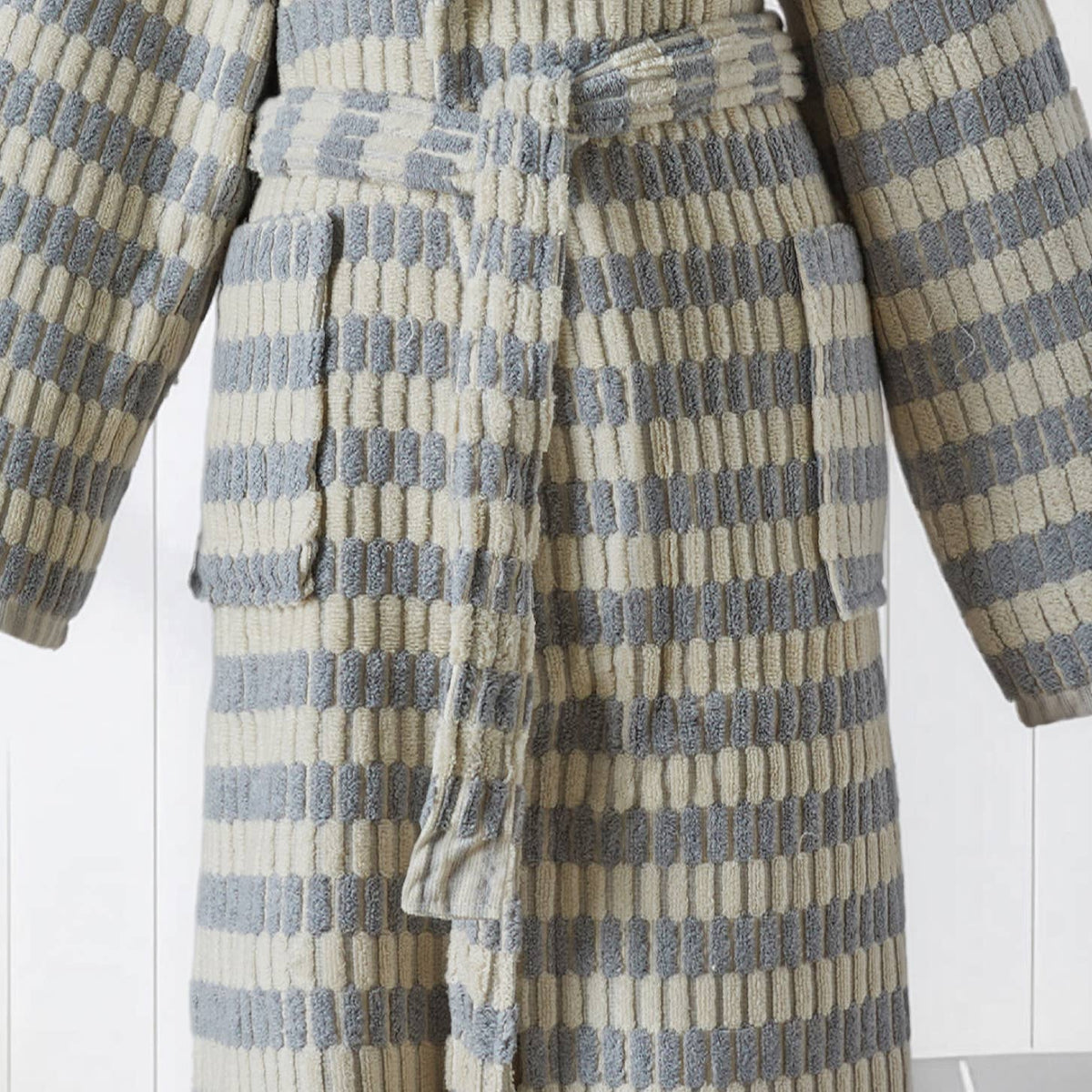 Pompom Turkish bathrobe – Lokum Grey, Hooded, belt and pocket detail | Kikoya