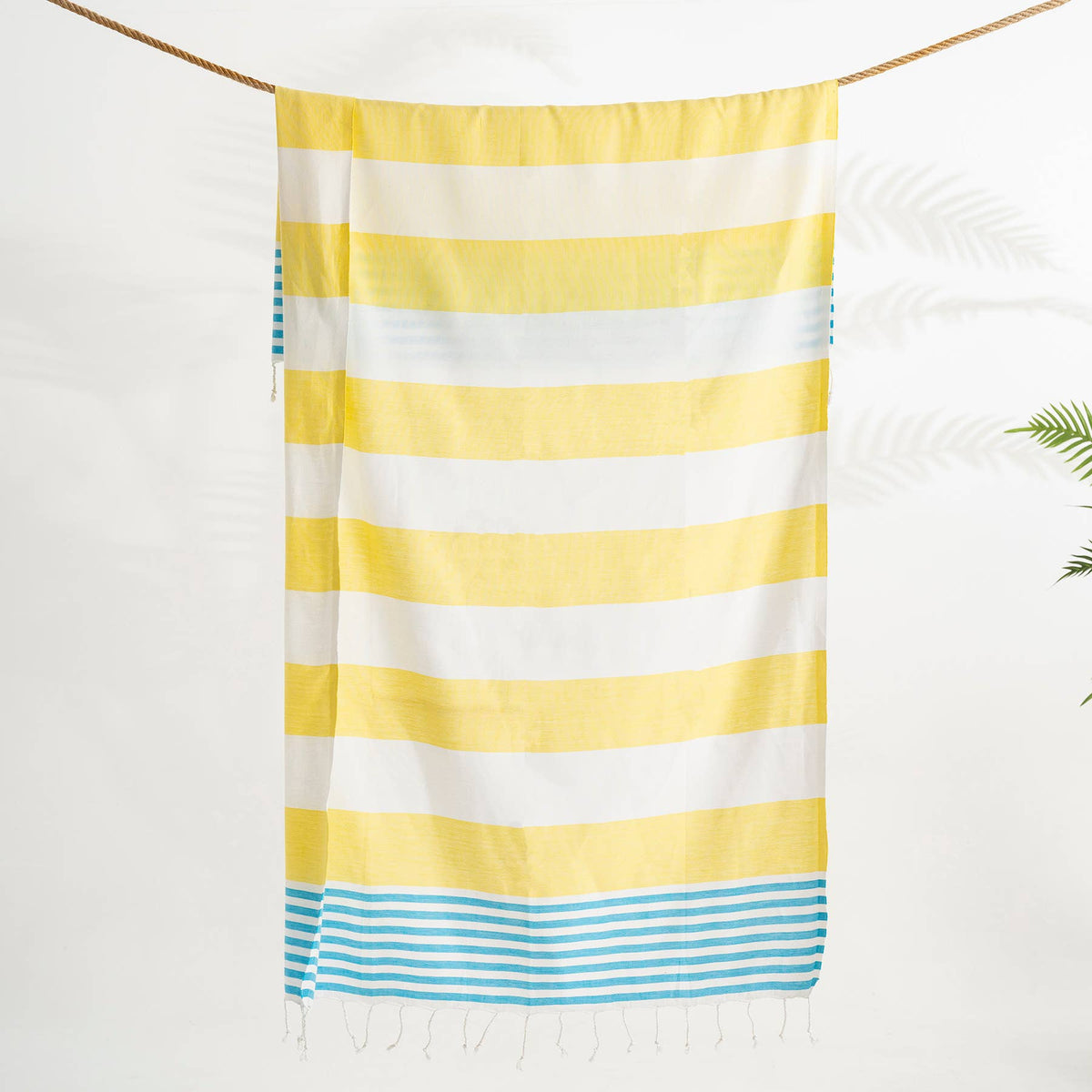 Cabana Turkish beach towel – Yellow & Turquoise Stripe | Kikoya