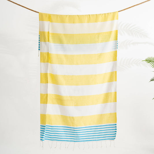 Cabana Turkish beach towel – Yellow & Turquoise Stripe | Kikoya