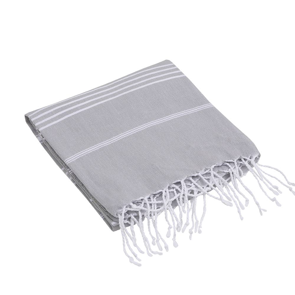 Sultan Turkish beach towel – Grey, folded with knotted fringe | Kikoya