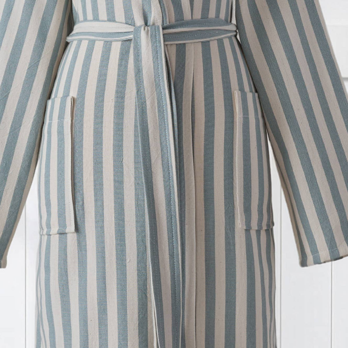 Pinstripe Turkish cotton bathrobe in grey & green – kimono | Kikoya