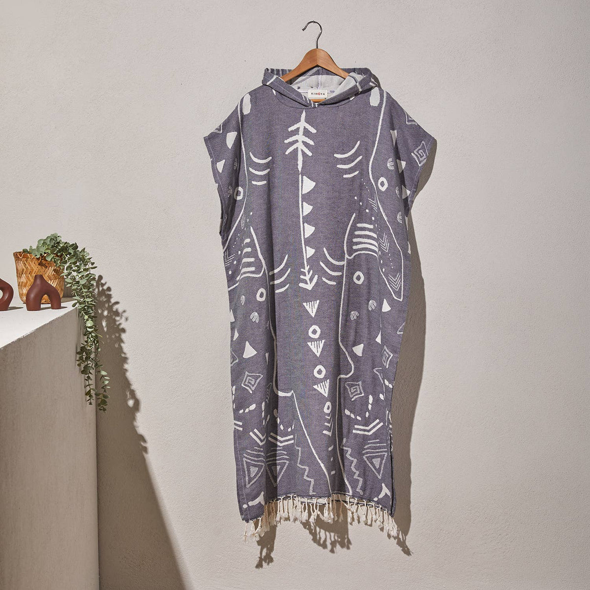 Native Shark Adult Hooded Changing Poncho – Print, detail | Kikoya