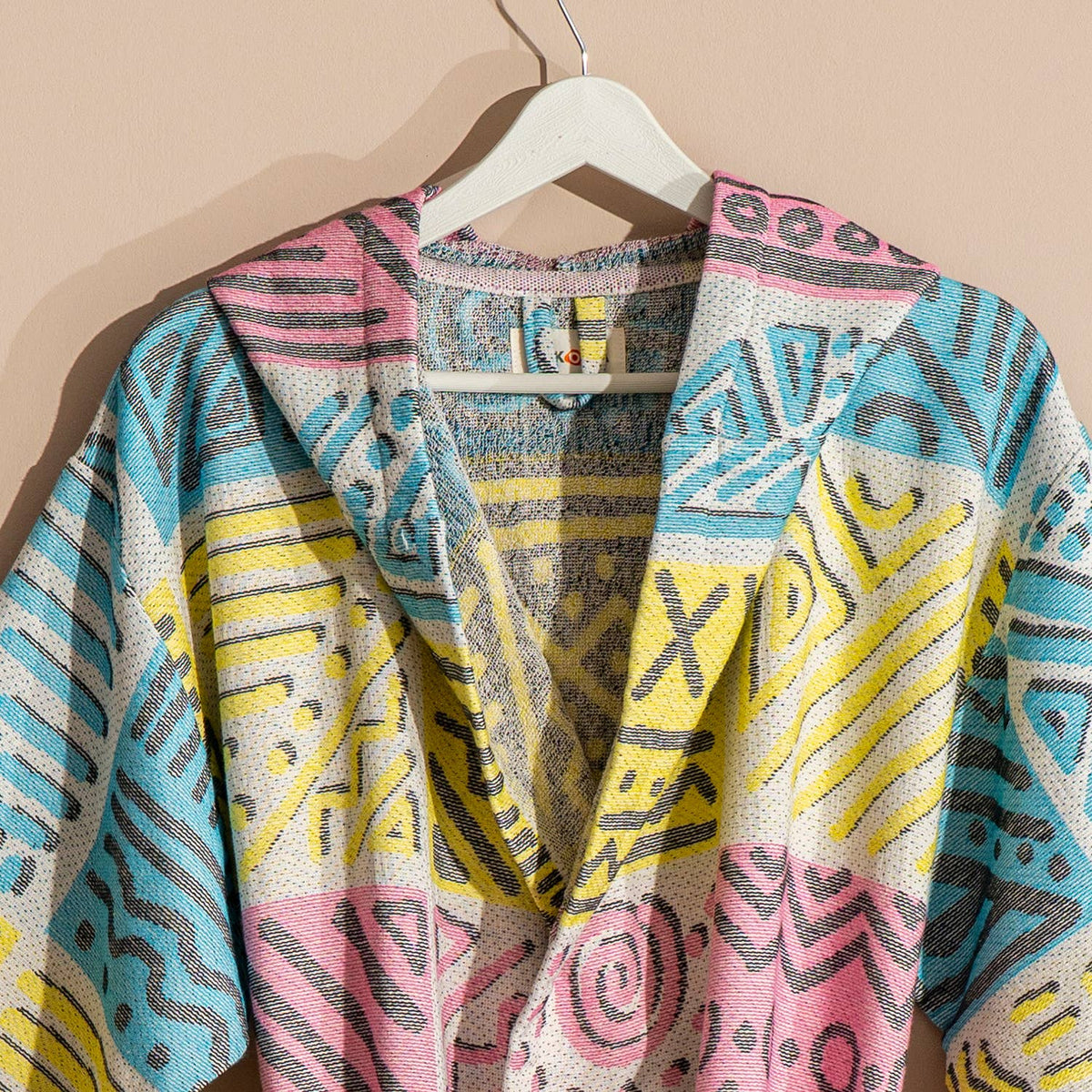 Rainbow Terry-backed Turkish bathrobe – Multicolor Stripe, back view | Kikoya