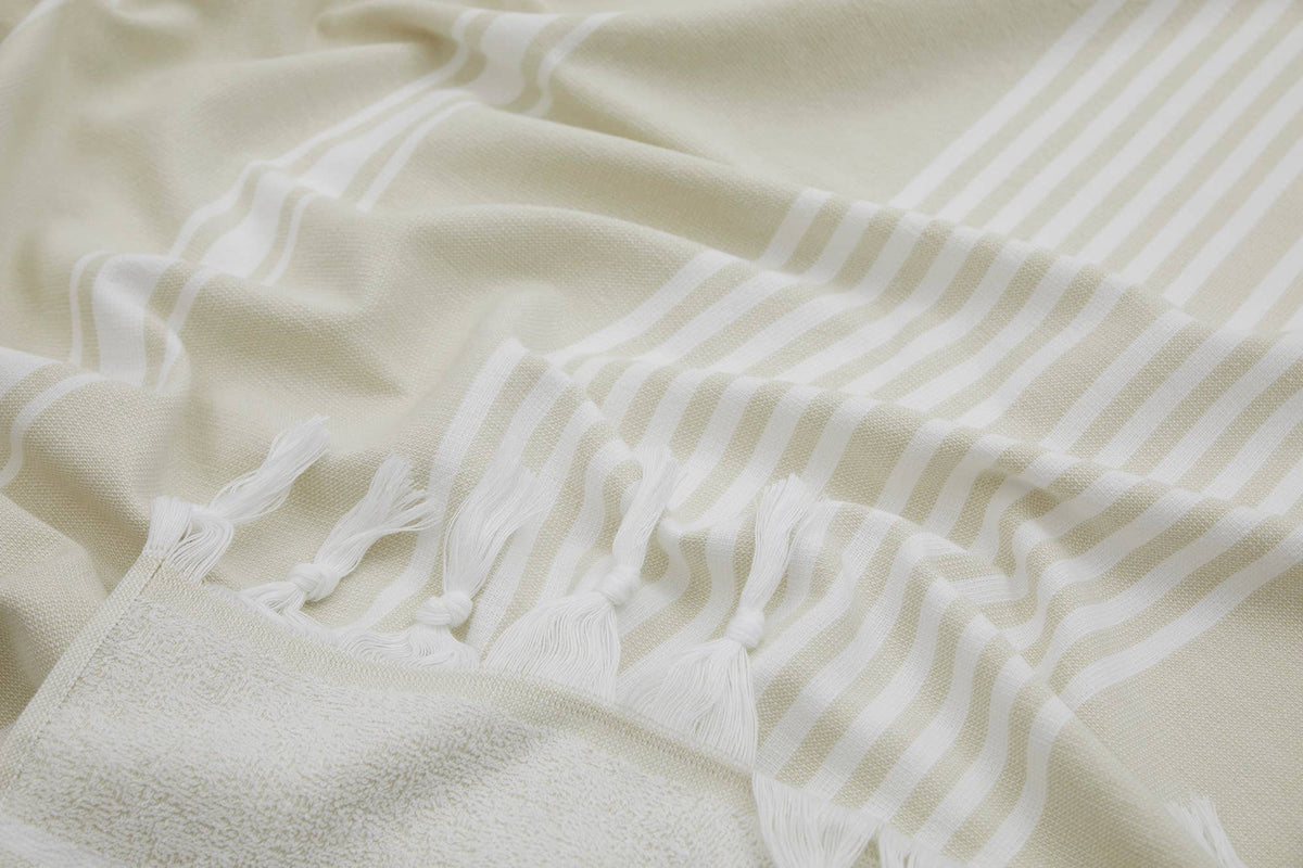 Arma terry-backed Turkish towel in fine green pinstripe | Kikoya