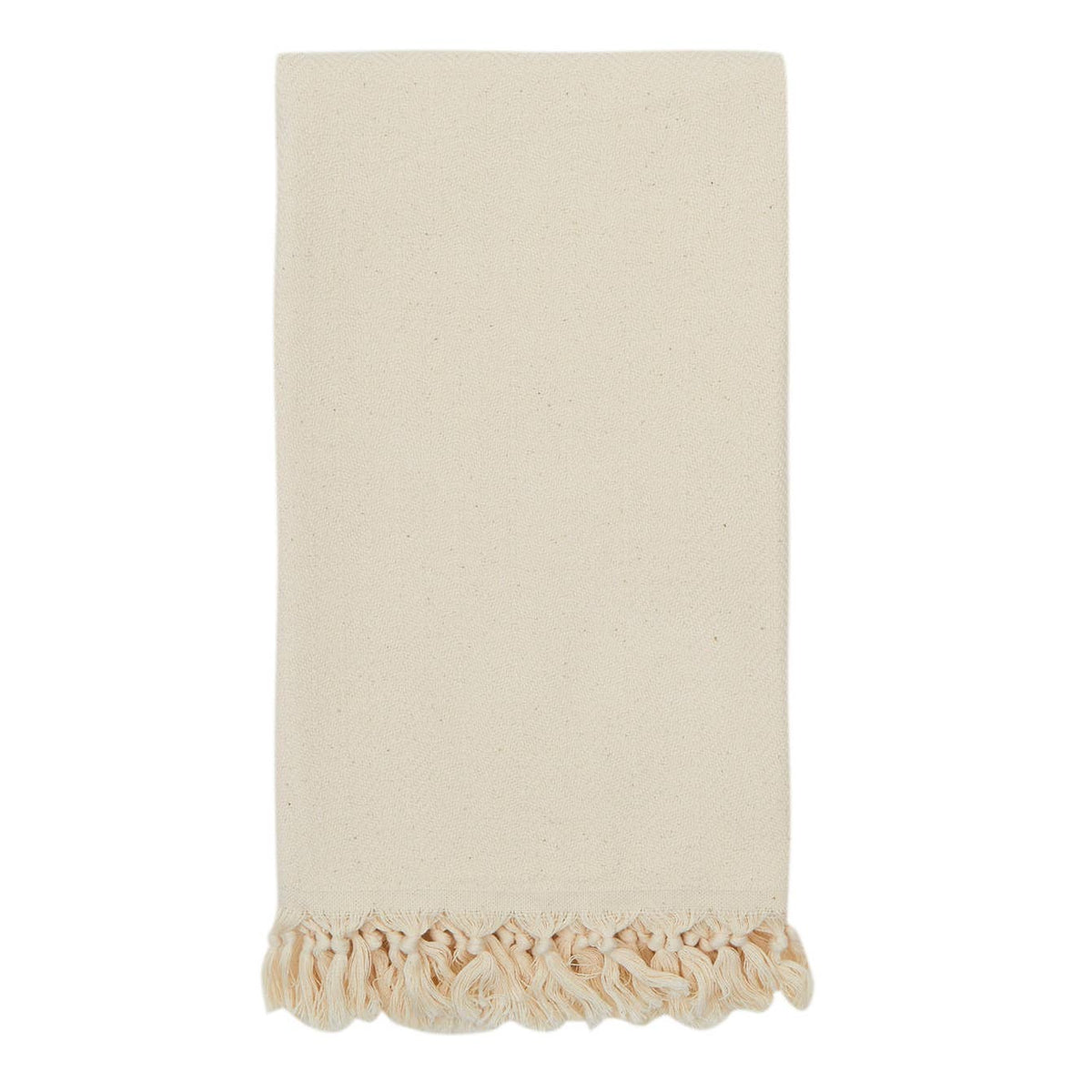 Herringbone Turkish towel – Natural, folded with fringe | Kikoya