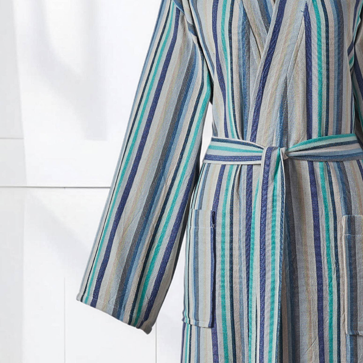 Antique Turkish kimono bathrobe – Turquoise Stripe | Kikoya