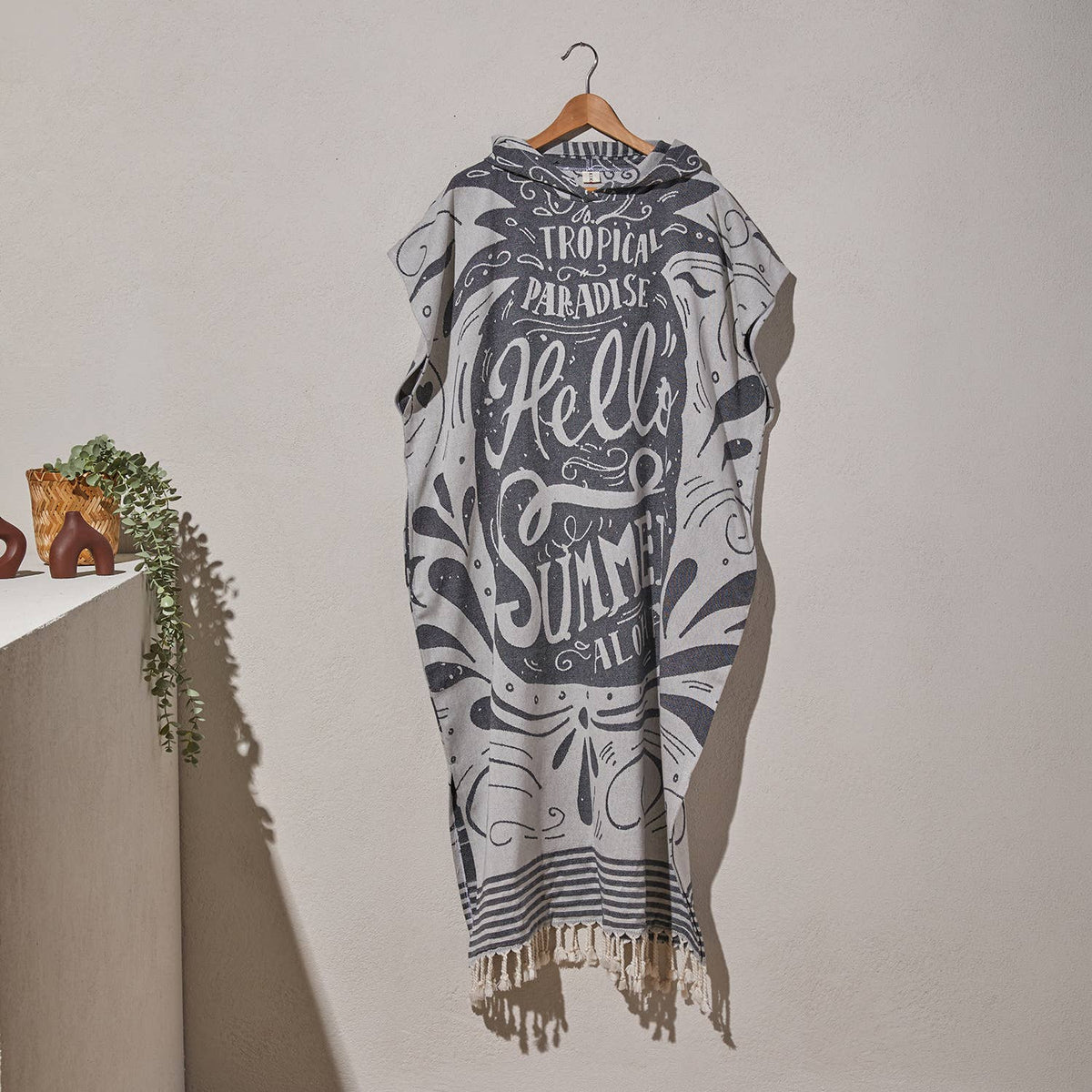 Hello Summer Adult Hooded Changing Poncho – Print, alternate view | Kikoya