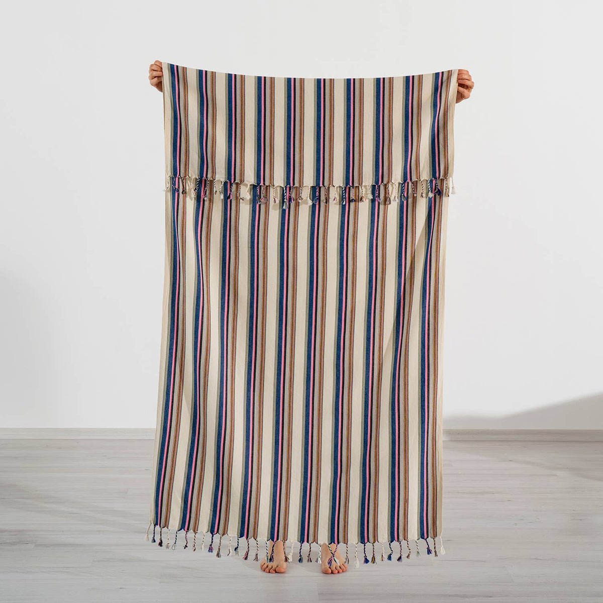 Hammam Turkish Peshtemal Towel – Pink & Blue Stripe, 100% Cotton