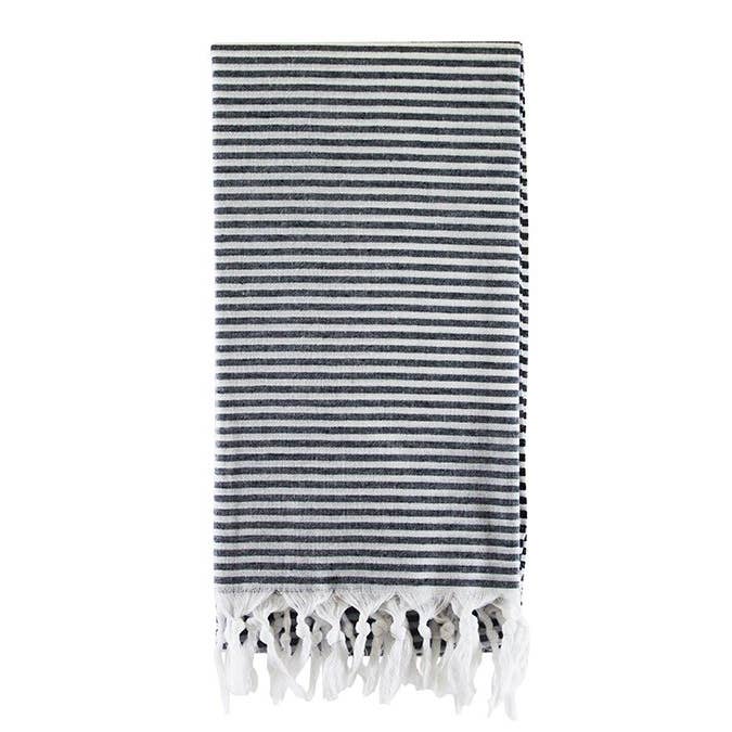 Royal Turkish beach towel in fine stripe, 33x66 in, flat-woven peshtemal | Kikoya
