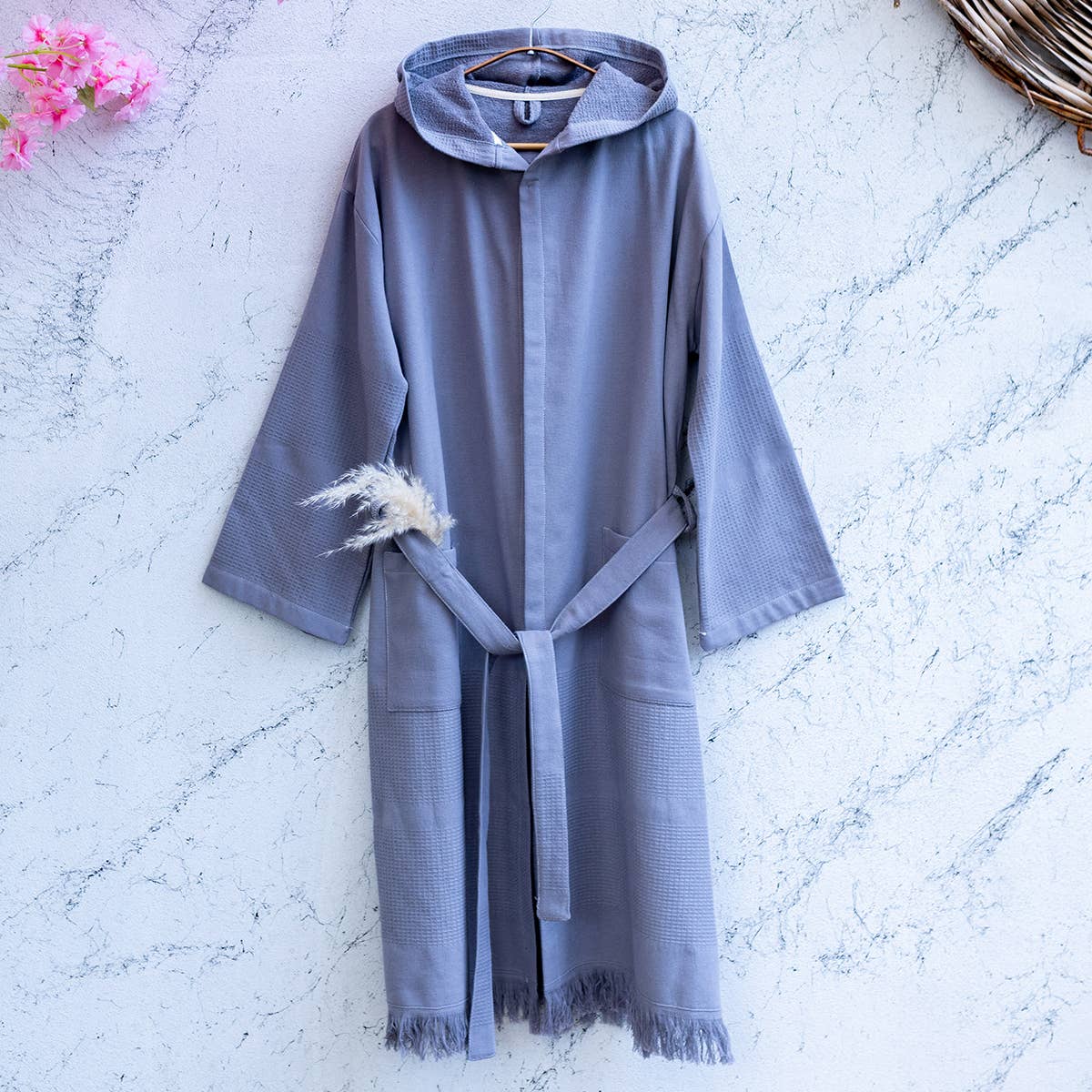 Arma terry-backed Turkish bathrobe, hooded and belted | Kikoya