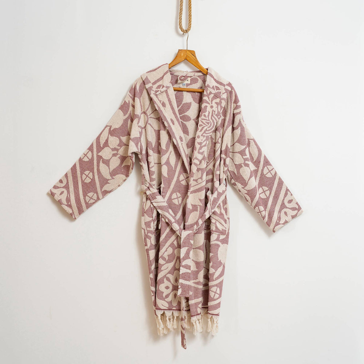 Mandala raised terry Turkish bathrobe, hooded | Kikoya