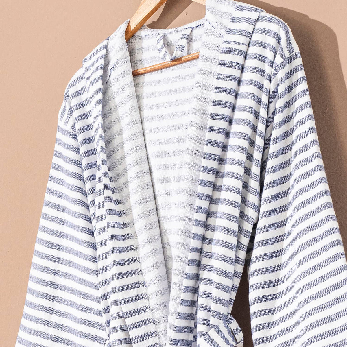 Royal Terry-backed Turkish Bathrobe – Stripe, Hooded, 100% Cotton