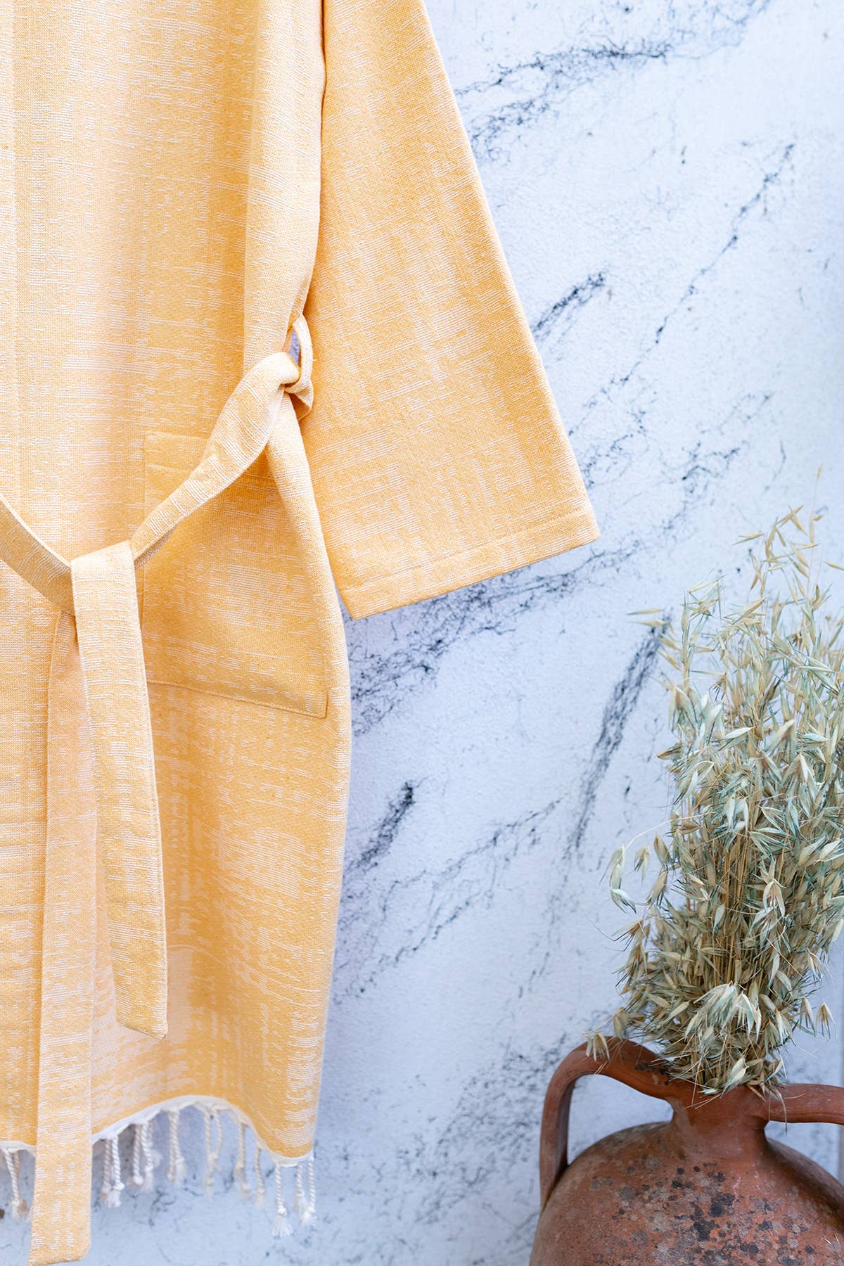Vintage terry-backed Turkish bathrobe, hooded, washed finish | Kikoya