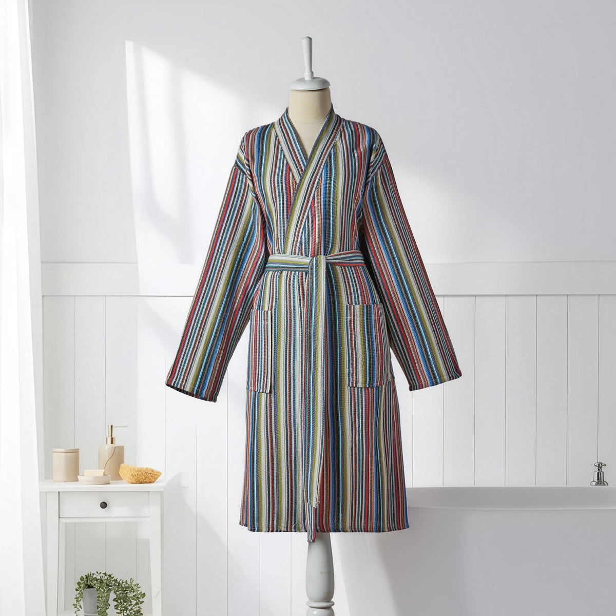 Antique Turkish kimono bathrobe – Grey Multi Stripe | Kikoya