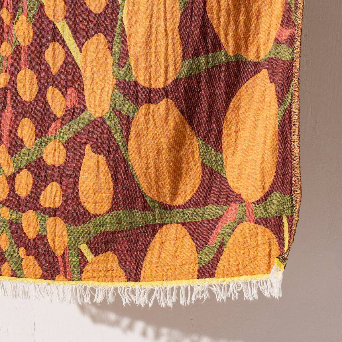 Ethnic print Turkish beach towel in orange and burgundy, 33x66 in | Kikoya