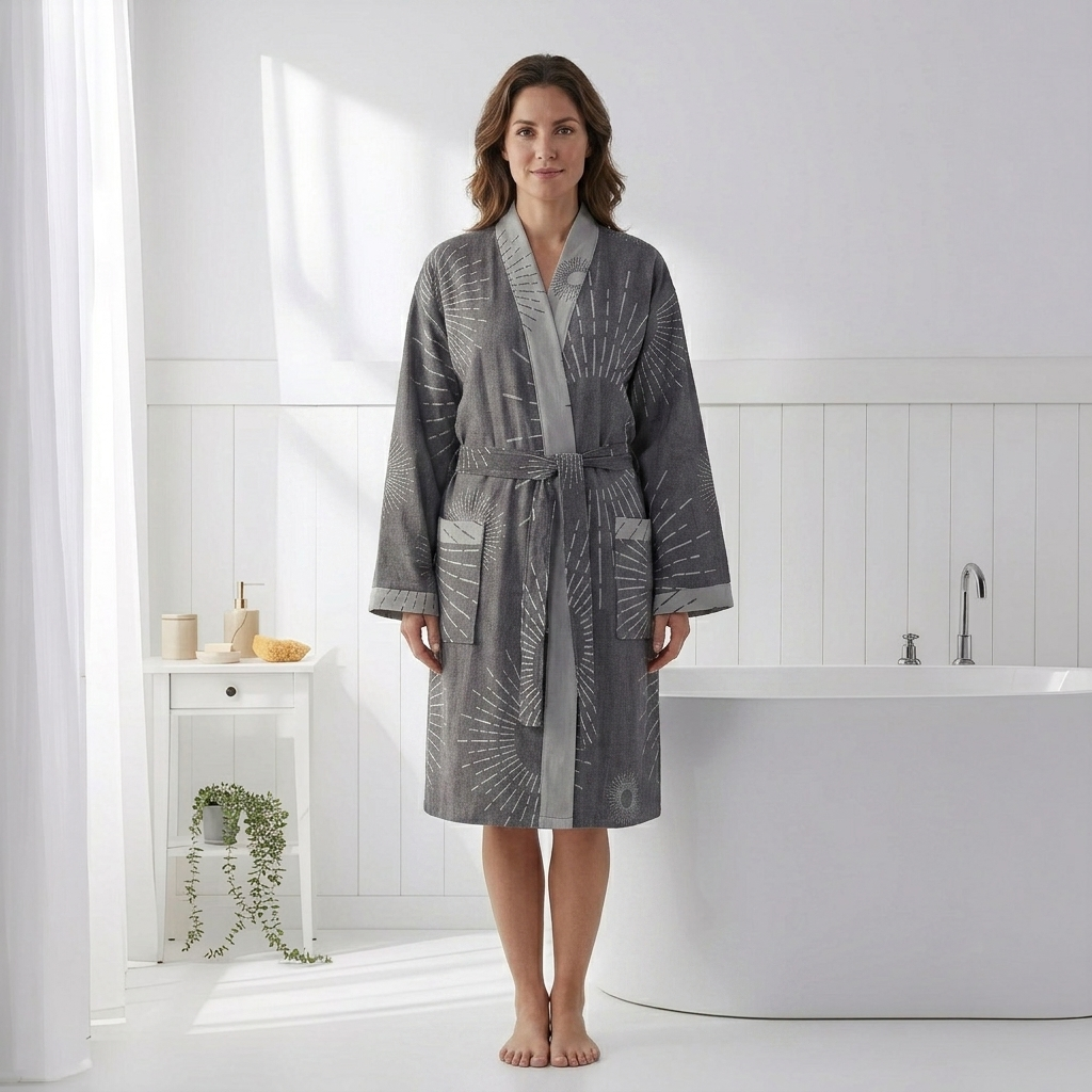 Sunburst flat-woven Turkish kimono bathrobe | Kikoya