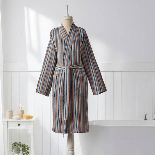 Antique Turkish kimono bathrobe – Grey & Rust Stripe | Kikoya
