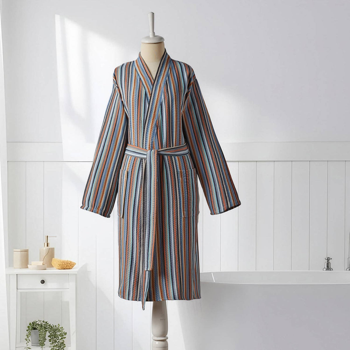 Antique Turkish kimono bathrobe – Grey & Rust Stripe | Kikoya