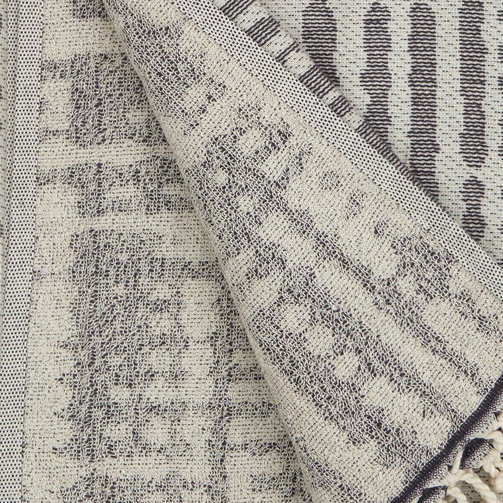 Vintage terry-backed Turkish towel with faded block jacquard, 35x70 in | Kikoya