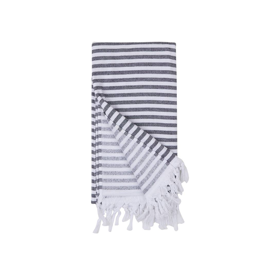 Royal terry-backed Turkish towel in fine stripe, 35x70 in, flat face with terry back | Kikoya