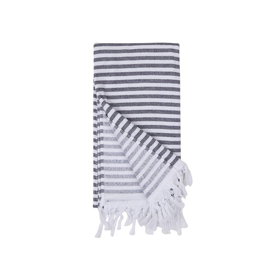 Royal terry-backed Turkish towel in fine stripe, 35x70 in, flat face with terry back | Kikoya