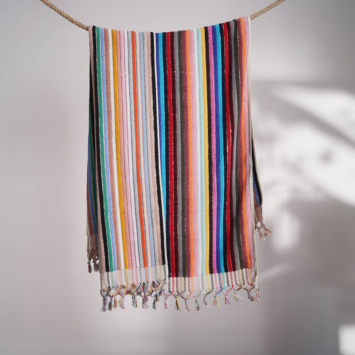 Handloomed Turkish bath towel with raised stripe texture, 35x68 in | Kikoya
