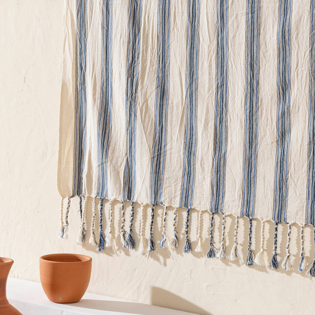 Premium Rustic Turkish Beach Towel – Denim Ticking Stripe, 100% Cotton Peshtemal, 40x70 in