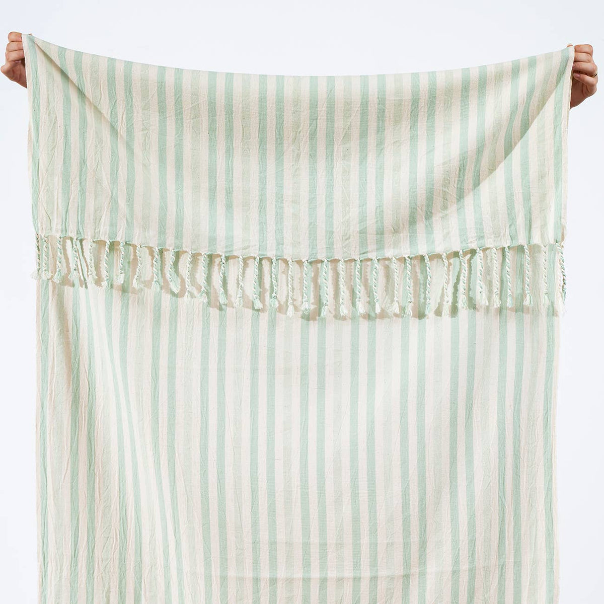 Premium Rustic Turkish beach towel – Mint Stripe, weave texture detail | Kikoya