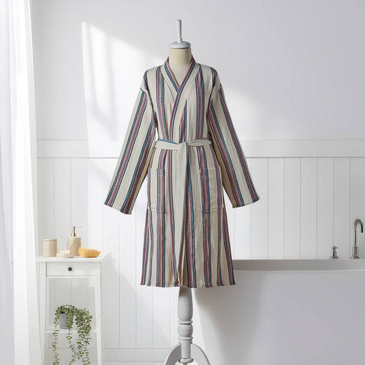 Antique Turkish kimono bathrobe – Cream Multi Stripe | Kikoya