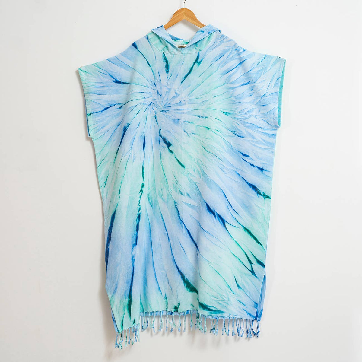 Ocean Adult Hooded Changing Poncho – Blue Tie-dye, back view | Kikoya