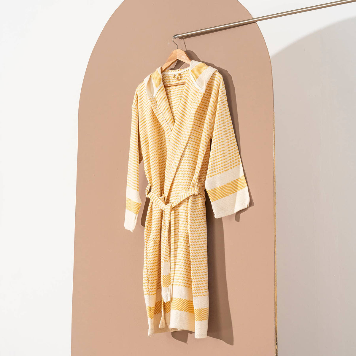 Fine stripe Turkish bathrobe – kimono, contrast border | Kikoya