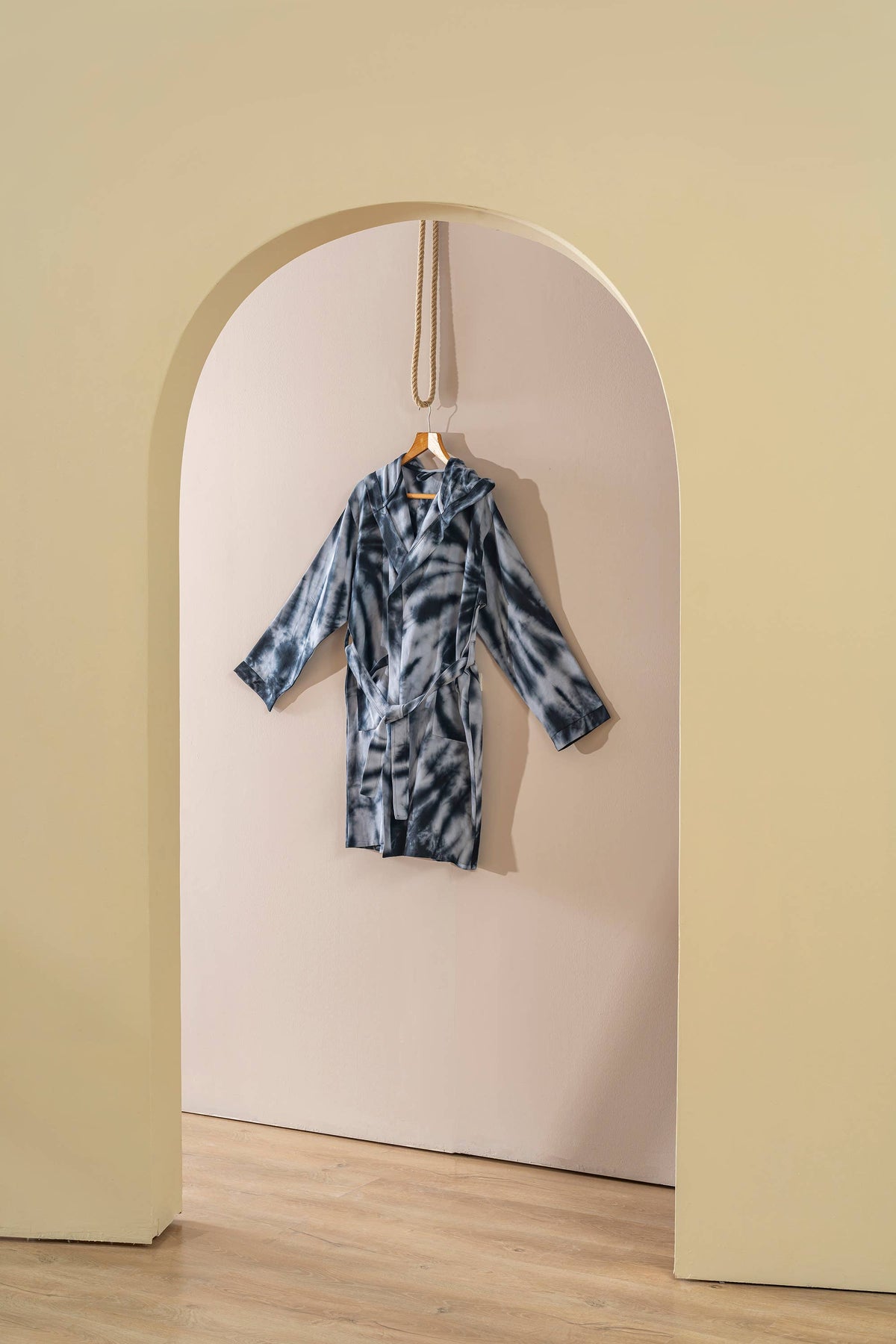 Hand tie-dyed Turkish cotton bathrobe – hooded, belted | Kikoya