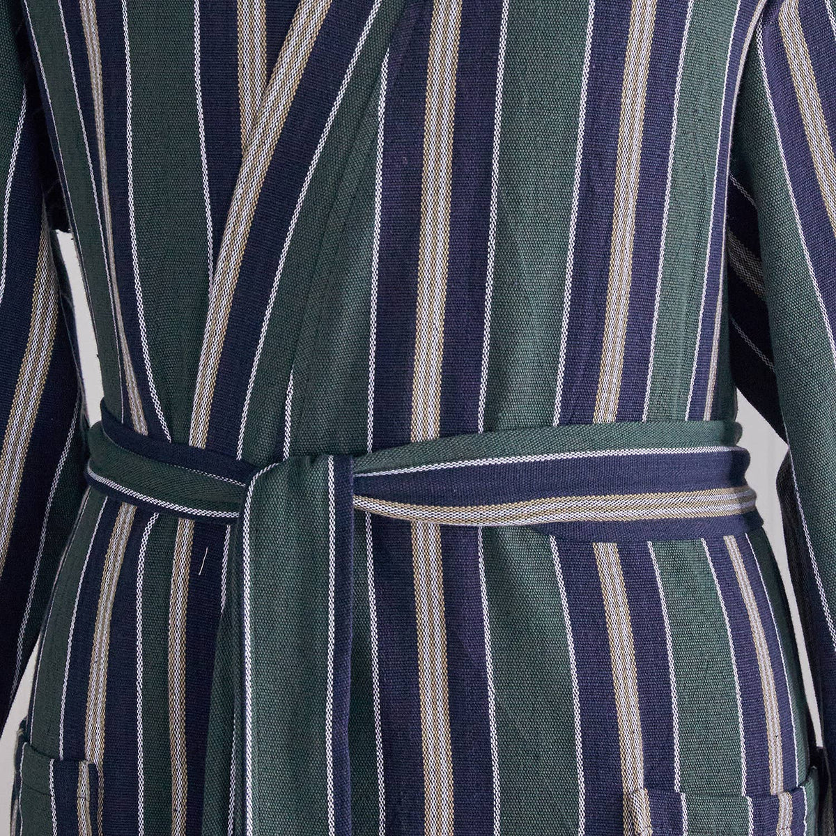 Pinstripe Turkish cotton bathrobe in forest green – kimono | Kikoya