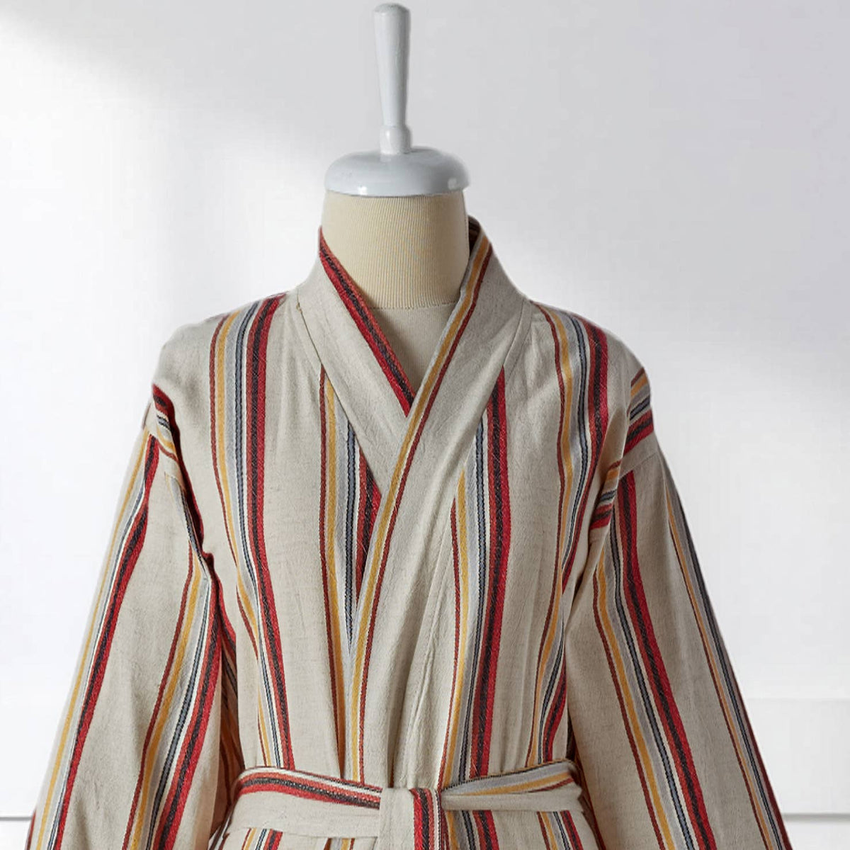 Rainbow linen-cotton Turkish kimono bathrobe – stripe | Kikoya