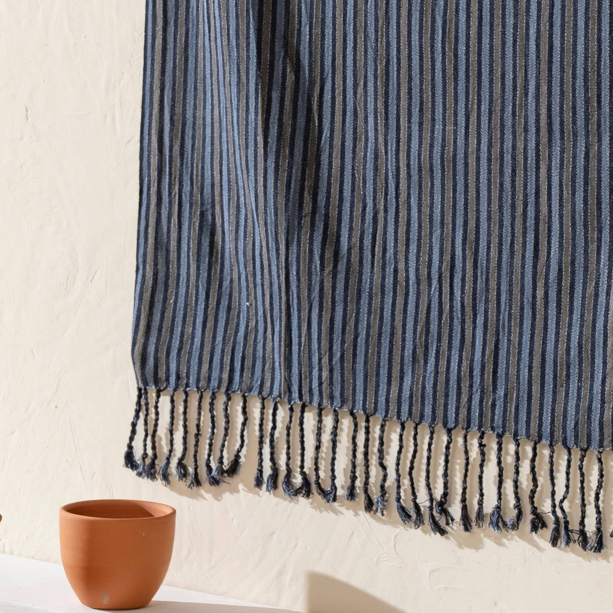Indigo Melange Stripe beach towel folded | Kikoya