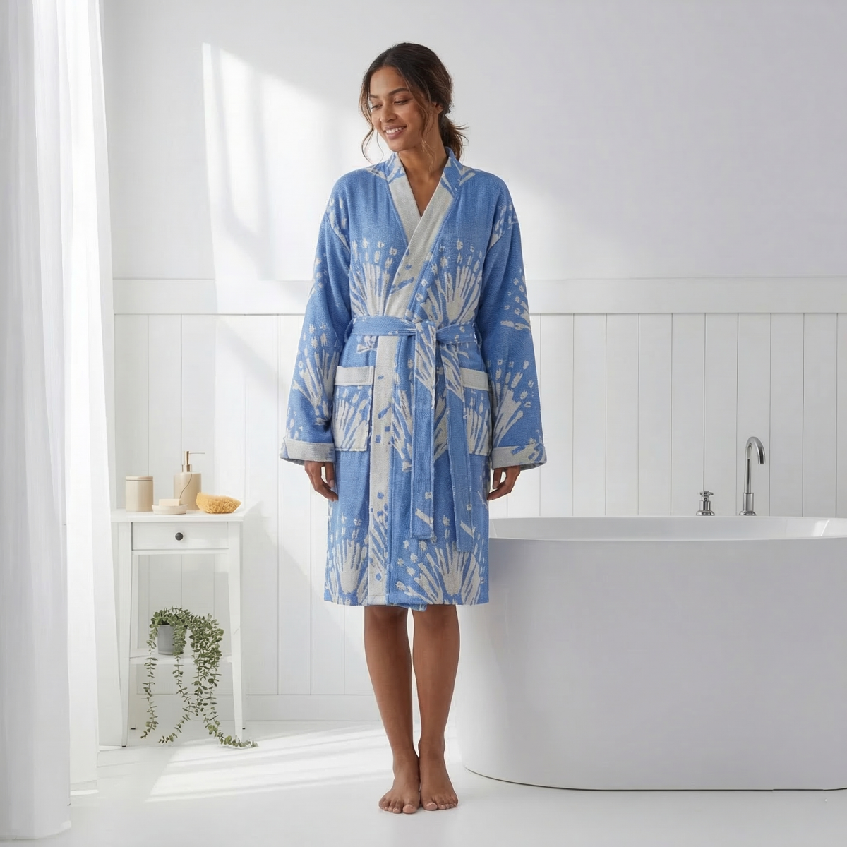 Damask Turkish cotton bathrobe – kimono, woven paisley | Kikoya