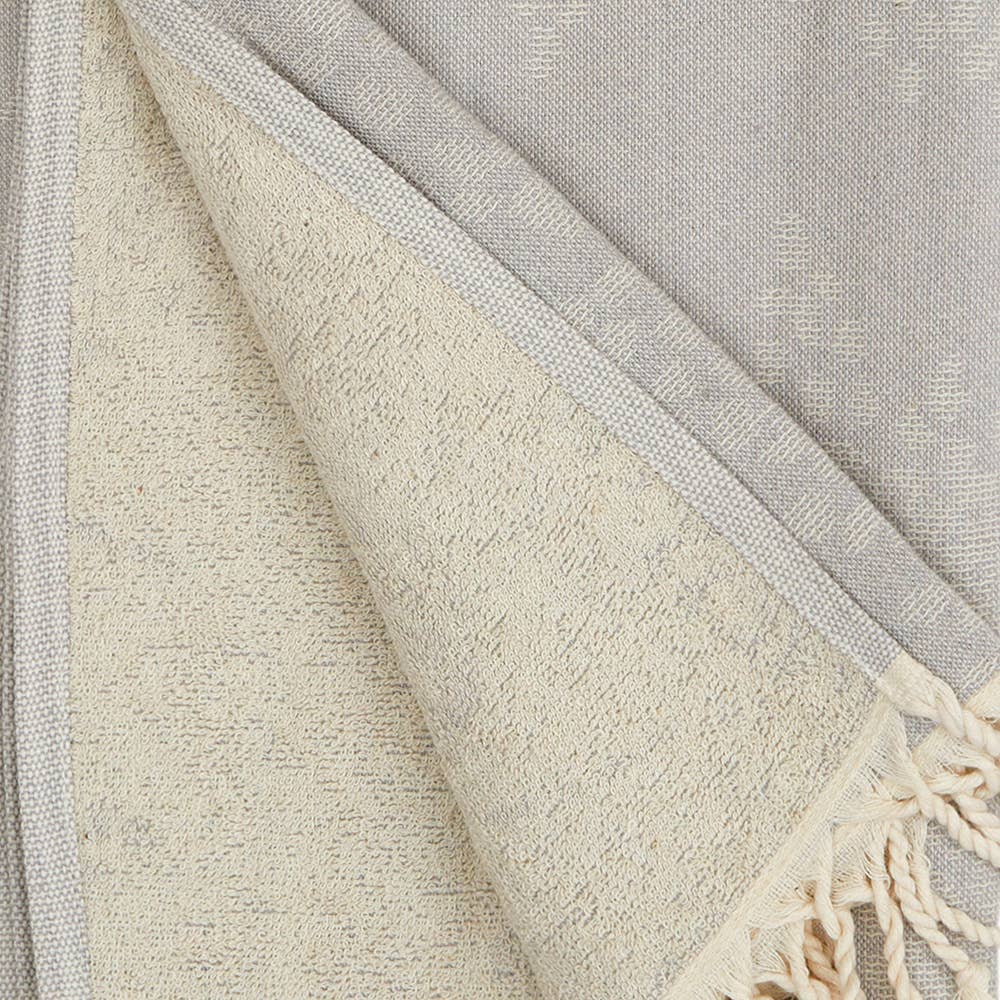 Leaves terry-backed Turkish towel with tonal leaf jacquard in grey | Kikoya