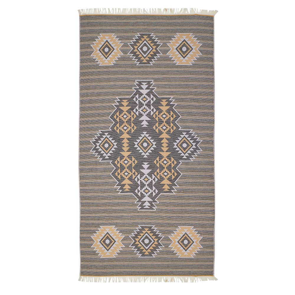 Tribal terry-backed Turkish towel with woven jacquard face, 35x70 in | Kikoya