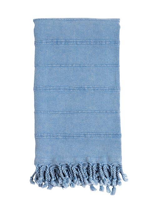 Anatolya stonewashed Turkish beach towel in a tonal rib, 33x66 in | Kikoya