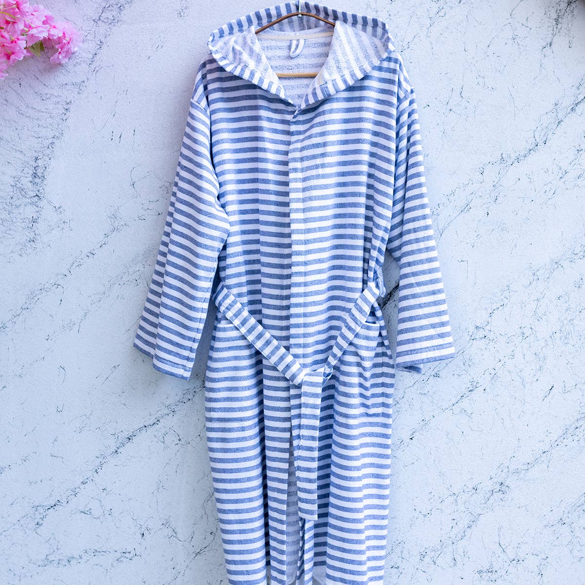 Royal Terry-backed Turkish Bathrobe – Stripe, Hooded, 100% Cotton