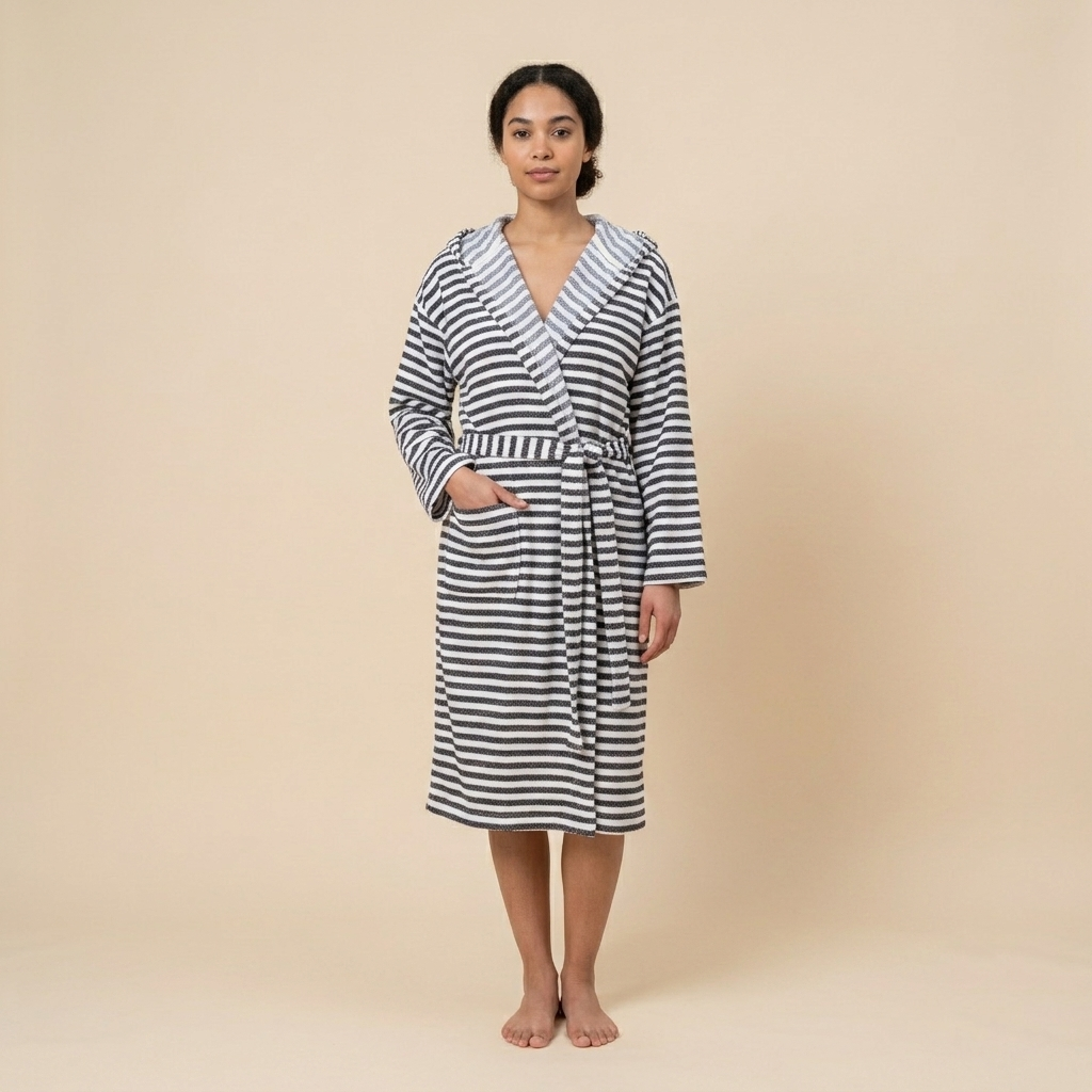 Kash flat-woven Turkish bathrobe – Black | Kikoya