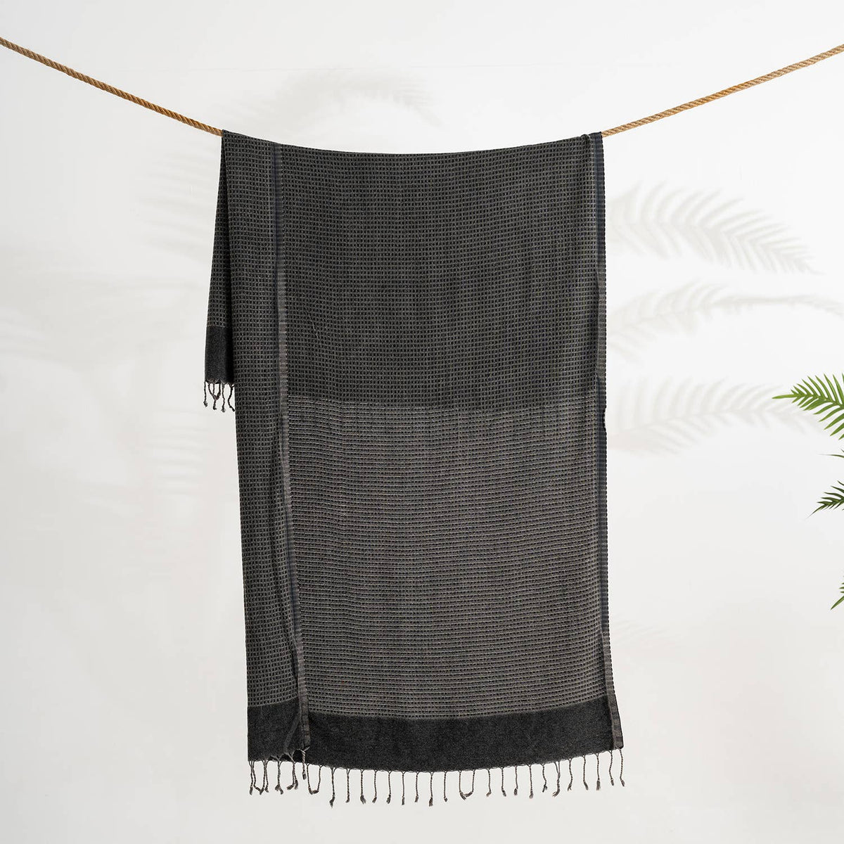 Stonewashed bamboo-cotton Turkish towel in charcoal, 31x67 in | Kikoya