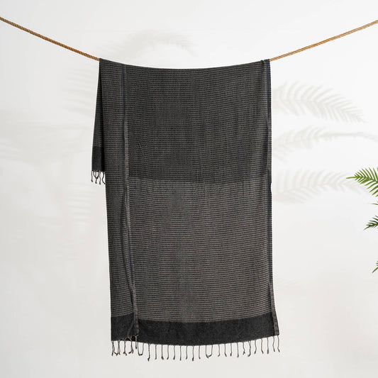 Stonewashed bamboo-cotton Turkish towel in charcoal, 31x67 in | Kikoya